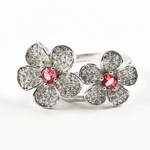 Elegant Cute Double Flower CZ Silver Ring